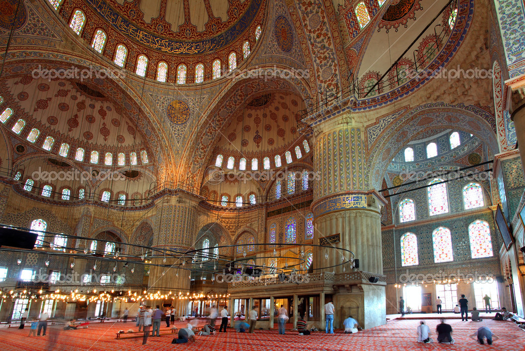 Inside The Islamic Blue Mosque In Istanbul Turkey Stock