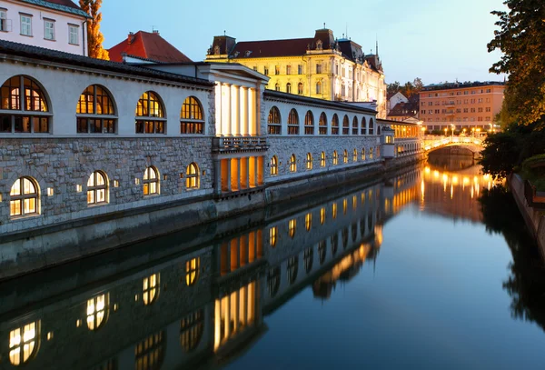 Ljubljana, Slovenië - ljubljanica rivier en centrale markt — Stockfoto