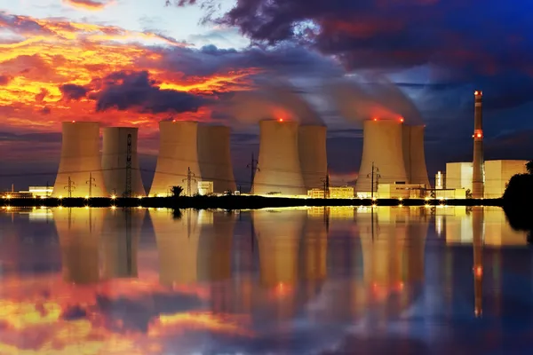 Nuclear power plant by night — Stock Photo, Image