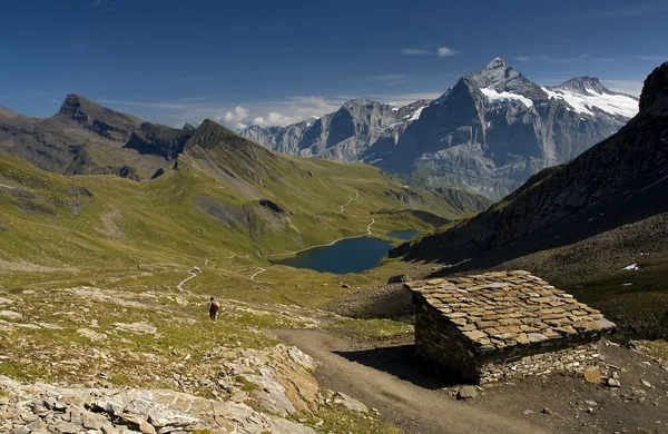 Swiss Alps with the hut — Stock Photo, Image