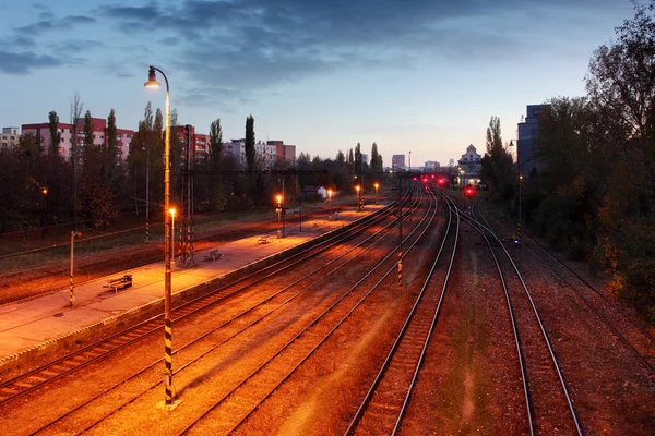 Train railroad at night — Stock Photo, Image