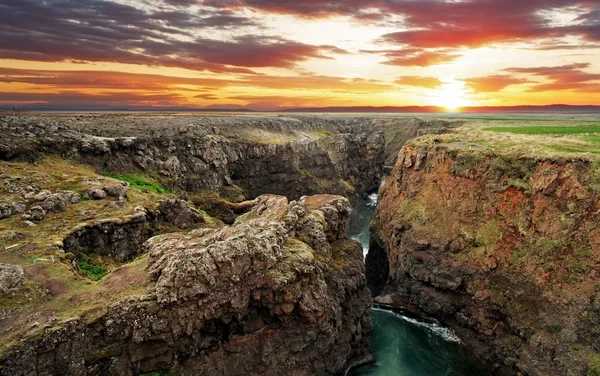 Island - kaňon kolugil při západu slunce — Stock fotografie