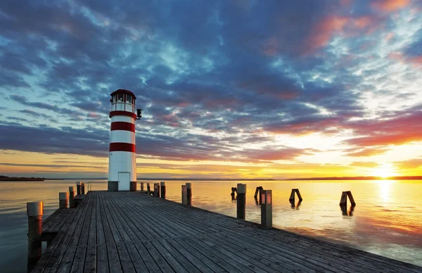 Lighthouse at Lake Neusiedl at sunset — Stock Photo, Image