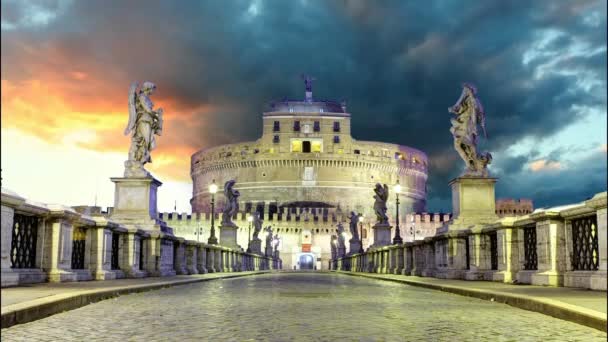 Castel Sant Angelo desde el puente, Roma.Time lapse — Vídeo de stock