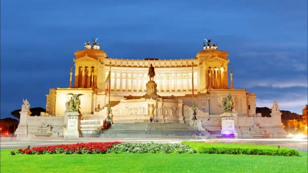 Віктора Еммануїла II в ніч - Рим, Італія, проміжок часу — стокове відео