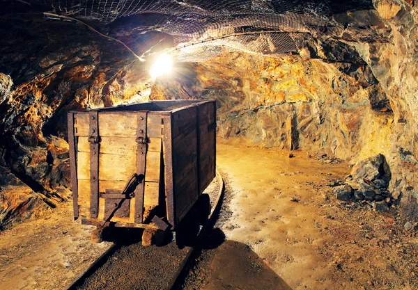 stock image Mining cart in silver, gold, copper mine