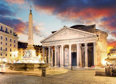 Rome - fountain from Piazza della Rotonda and Pantheon in mornin clipart