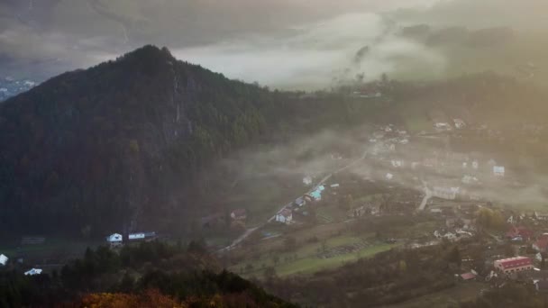 Köy Hava Manzarası Bulutlu Sisli Zaman Aralığı — Stok video