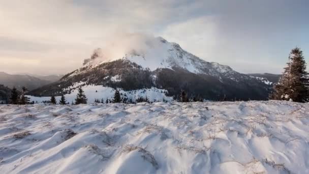 Paysage Laps Temps Hiver Dans Montagne Coucher Soleil Slovaquie — Video