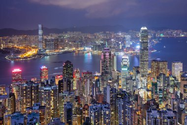 Geceleri Hong Kong gökdelenleri, Çin