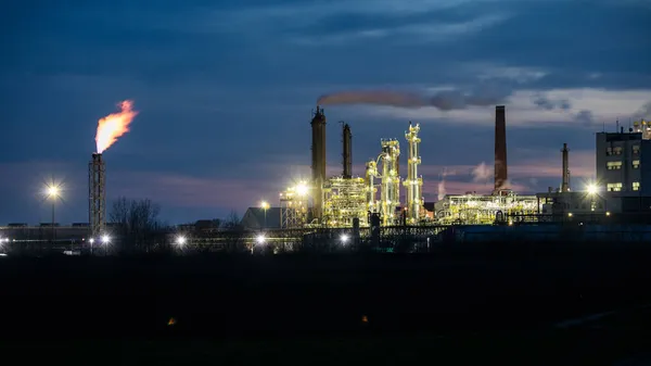 Olie Industrie Nacht Petrechemical Plant Raffinaderij — Stockfoto