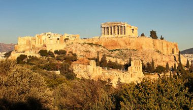 Atina Akropolü, Yunanistan, gün batımında Parthenon Tapınağı ile