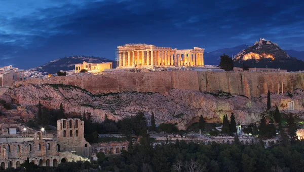 Akropolis Parthenon Van Athene Bij Schemering Griekenland — Stockfoto