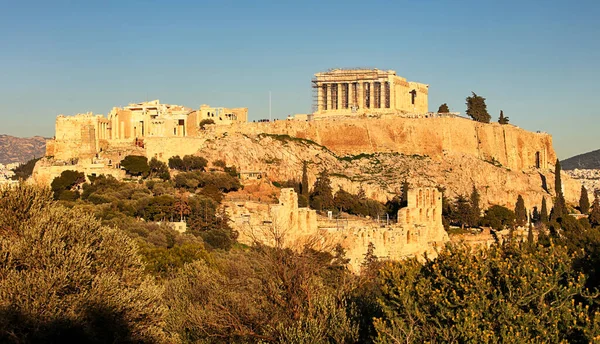 Akropol Aten Grecja Świątynią Partenon Podczas Zachodu Słońca — Zdjęcie stockowe