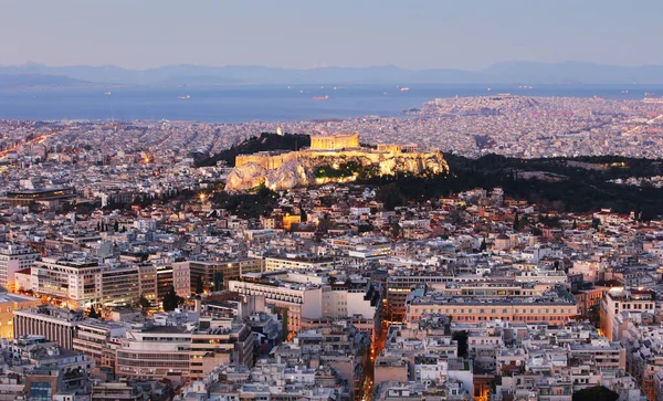 Grecia Skyline Atene Notte Con Acropoli — Foto Stock