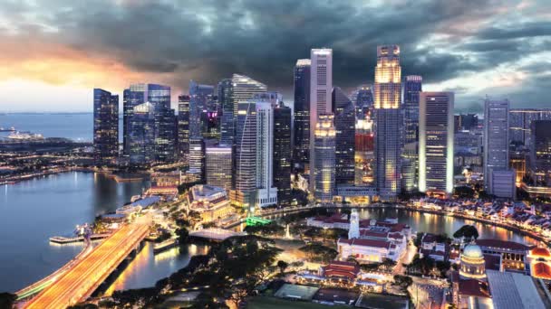 Воздушное Время Сингапура Заката Ночи — стоковое видео