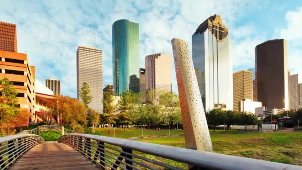 Houston Texas Moderní Panorama Trávníku Parku Časová Prodleva Den — Stock video