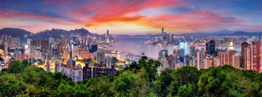 Hong Kong - Victoria Limanı Gün batımında, Panorama