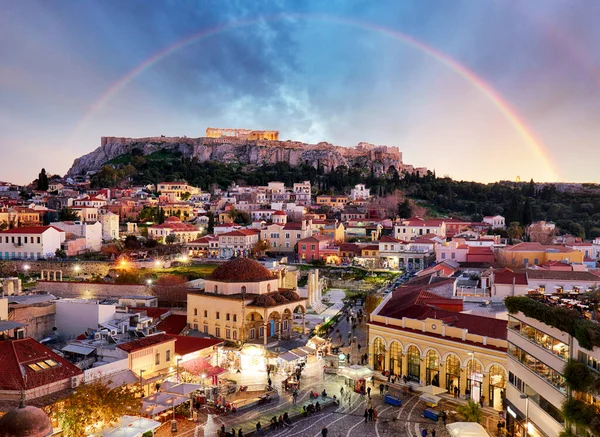 Grekland Akropolis Med Parthenon Tempel Med Regnbåge Aten — Stockfoto