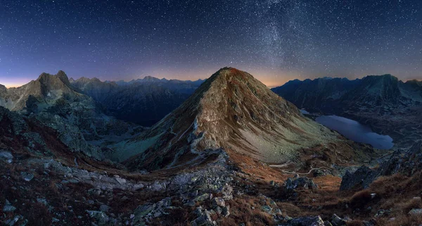 Milky Way Tatras Mountain Panorama Landscape Night Poland — стоковое фото