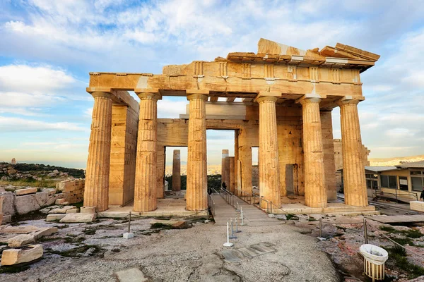 Tempio Atena Nike Propylaea Ingresso Antico Rovine Acropoli Atene Grecia — Foto Stock