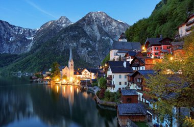 Avusturya Alpleri manzara, Hallstatt geceleri