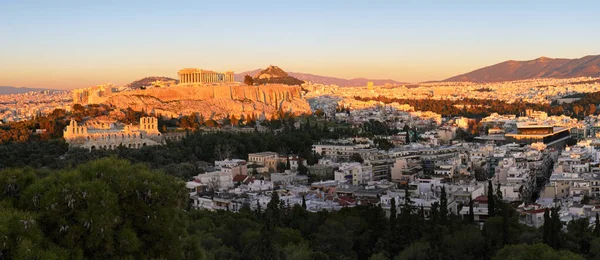 Akropolis Athen Med Parthenontempelet Solnedgang – stockfoto