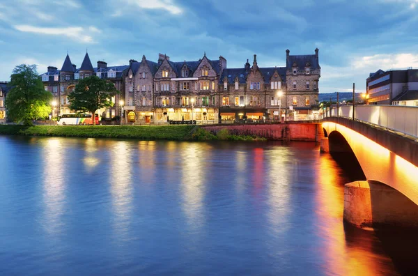 Skyline Von Inverness Bei Nacht Mit Ness Brücke Schottland — Stockfoto