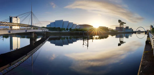 Glasgow Paysage Urbain Lever Soleil Panorama Panoramique Avec Reflet Dans — Photo