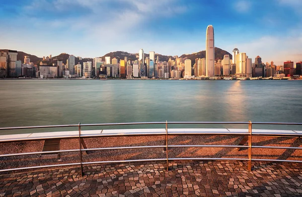 Hong Kong Wschodzie Słońca Strony Kowloon Victoria Harbour — Zdjęcie stockowe