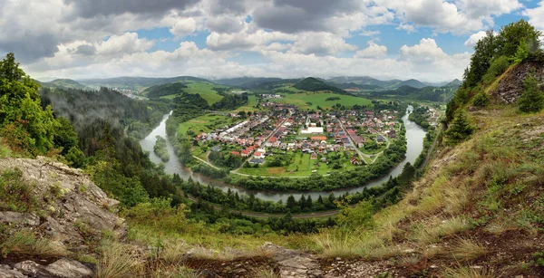 Panorama Village Podbiel Orava River — Stock fotografie