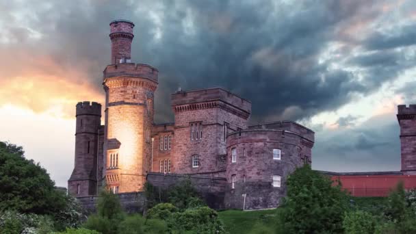 Inverness Time Lapse View Castle Scotland Dramatic Sunset — Stok video
