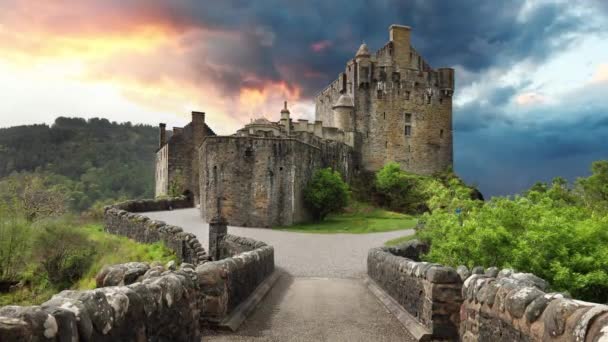 Time Lapse Eilean Donan Castle Scotland Sunset Isle Skye — Stockvideo