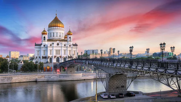 Moskva Ryssland Solnedgång Utsikt Över Katedralen Kristus Frälsaren — Stockfoto