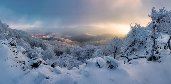 Slovakien Berg Vinterlandskap Vid Solnedgången Vapenna — Stockfoto