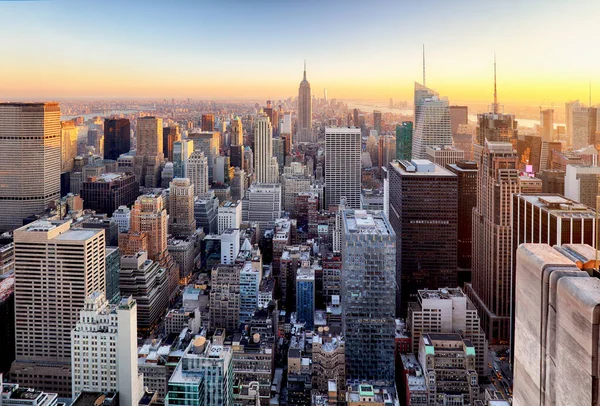 Vista Aérea Pôr Sol Nova York Com Vista Sobre Centro — Fotografia de Stock