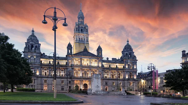 Glasgow City Chambers George Square Dramatic Sunset Scotland — стокове фото