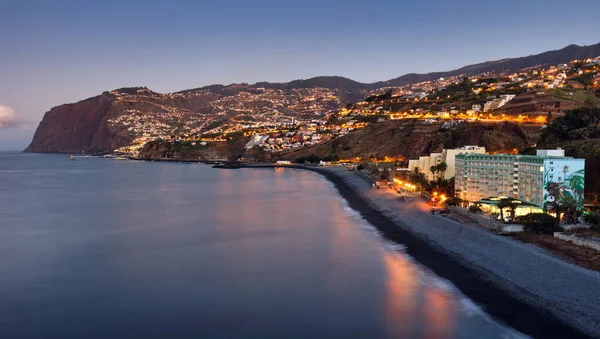 Ciudad Funchal Por Noche Cerca Playa Praia Formosa Madeira Portugal —  Fotos de Stock