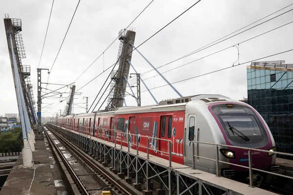 Mumbai,India-07-25-2022: The first Mumbai metro rail approaching western express highway staion