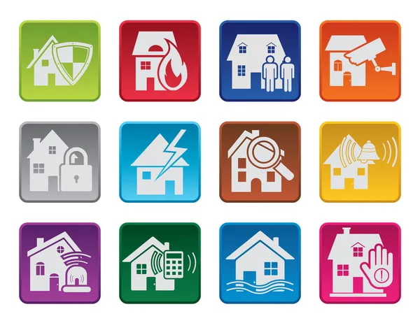 Colorful house security icons — Stock Vector