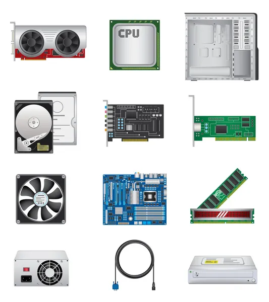 Ensemble d'icônes de pièces informatiques — Image vectorielle