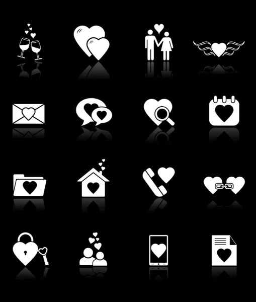 Iconos de amor sobre fondo negro — Archivo Imágenes Vectoriales