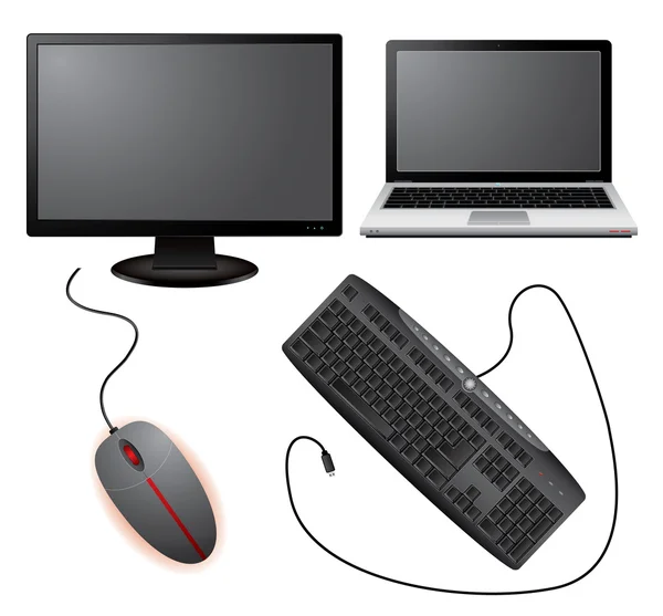 Монитор, ноутбук, мышь и клавиатура — стоковый вектор