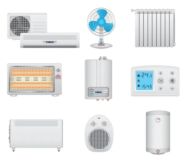 Verwarming en airconditioning pictogrammen Rechtenvrije Stockvectors