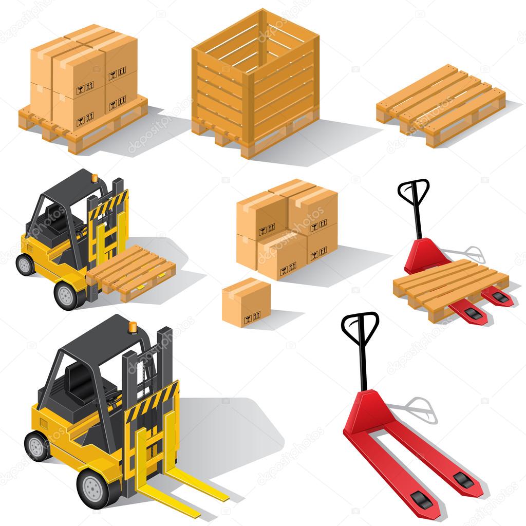 Forklifts with pallets and boxes