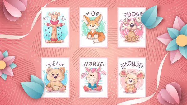 Set animal lindo - idea para tarjeta de felicitación. — Vector de stock