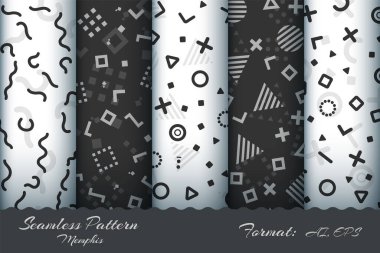 Retro Memphis Kusursuz Deseni Ayarla