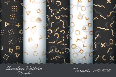 Retro Memphis Kusursuz Deseni Ayarla