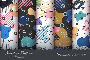 Retro Memphis Kusursuz Deseni Ayarla