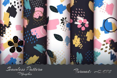 Retro Memphis Kusursuz Deseni Ayarla